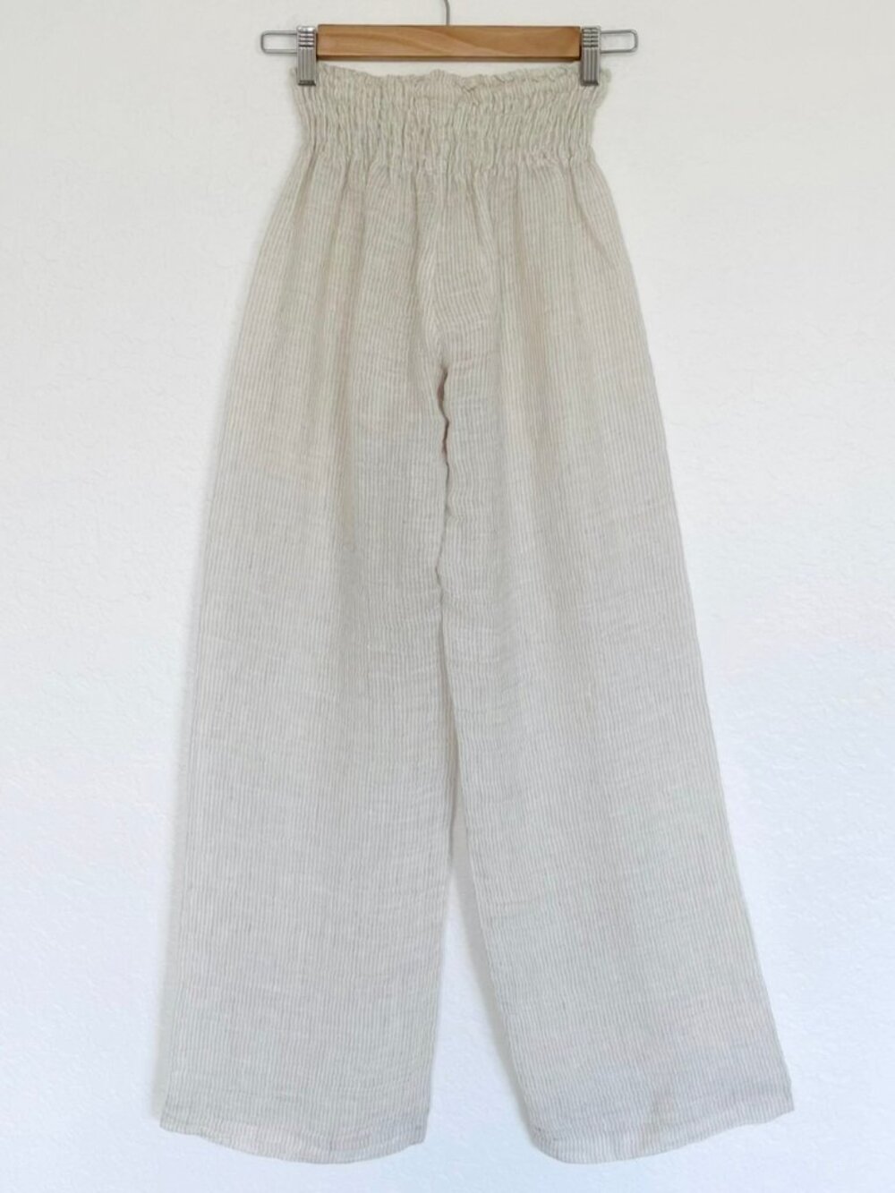 NEW! Italian 100% Linen BOGETTA DI LINO Striped Ivory Wide Leg Beach Pants XS - Picture 8 of 16